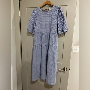 Blue gingham cottagecore dress